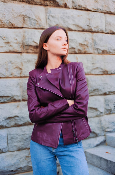 Veste en cuir bordeaux