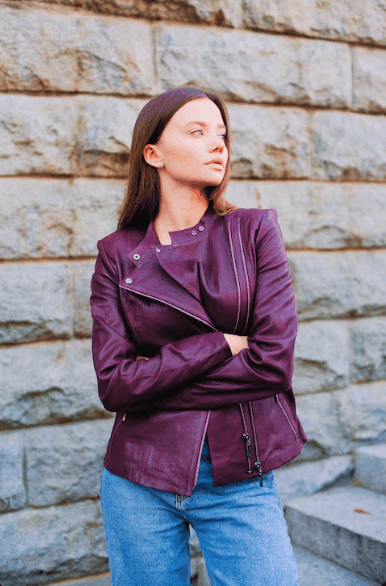 Veste En Cuir Bordeaux