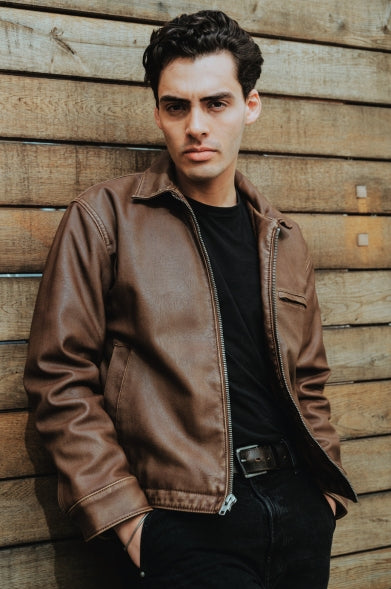 Veste en cuir marron pour homme