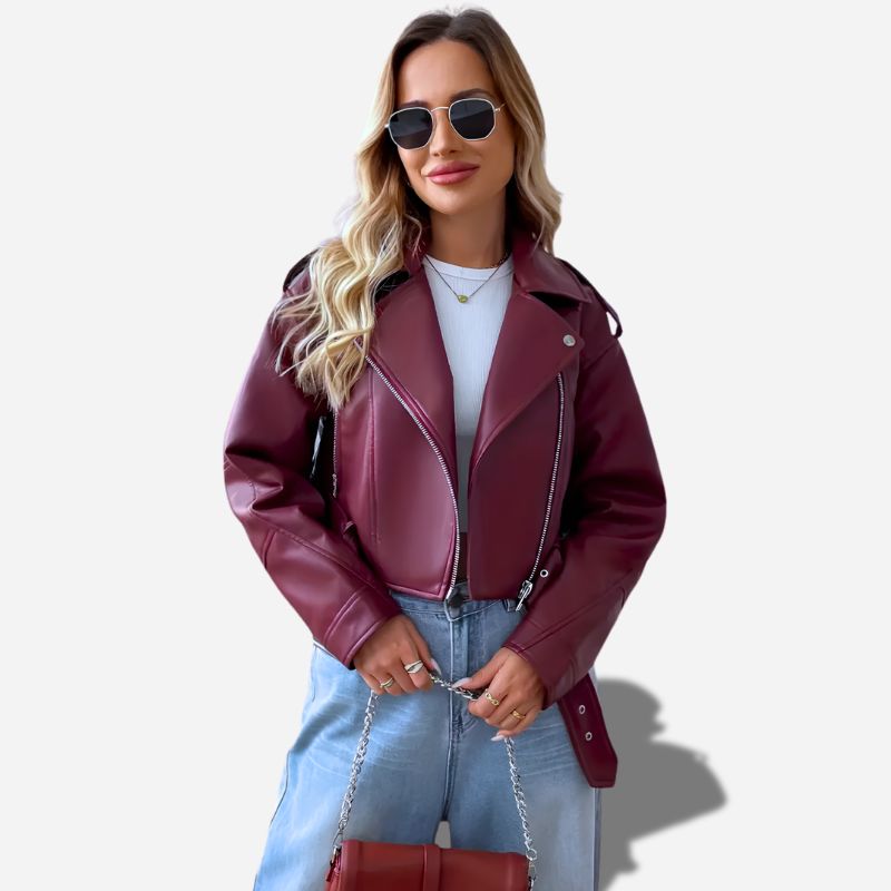 Veste en simili Cuir Bordeaux Femme