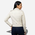 Veste en cuir beige pour femme style perfecto biker