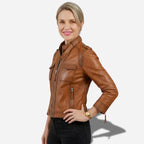 Veste en cuir marron pour femme style vingtage