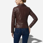 Veste pour femme en cuir marron style perfecto biker