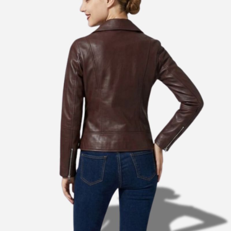 Veste pour femme en cuir marron style perfecto biker