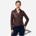 Veste pour femme en cuir marron style perfecto biker