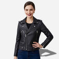 Veste en cuir noir pour femme style perfecto taille ajustée