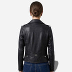 Veste en cuir noir pour femme style perfecto taille ajustée