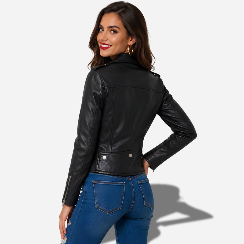 Veste en cuir noir pour femme style perfecto
