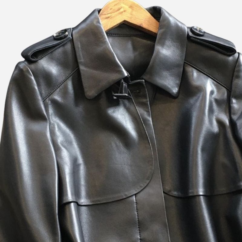Longue veste en cuir pour femme style trench