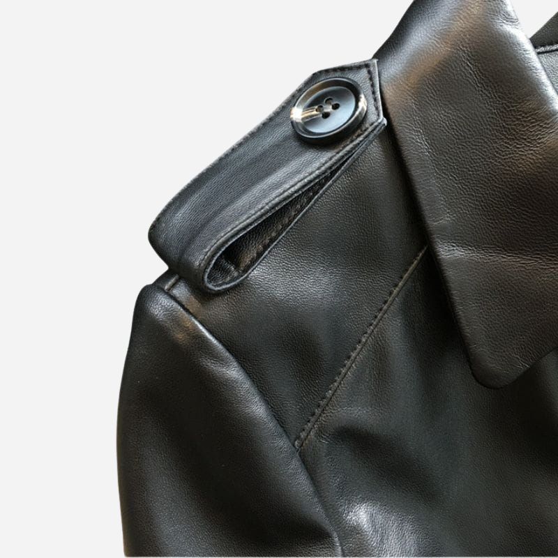 Longue Veste en Cuir Véritable pour Femme – Style Trench Chic et Cintré