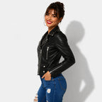 Veste en cuir noir femme perfecto clouté en cuir d'agneau