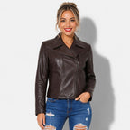 Veste en Simili Cuir Femme Marron Foncé très élégante