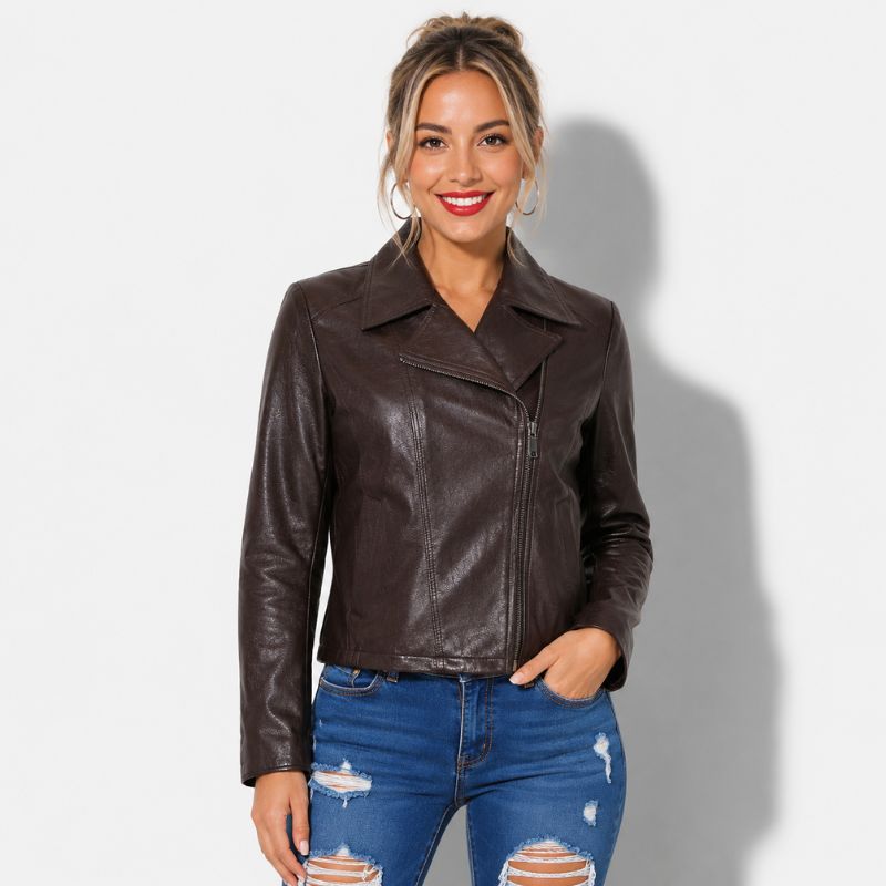 Veste en Simili Cuir Femme Marron Foncé très élégante