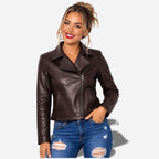 Veste en Simili Cuir Femme Marron Foncé très élégante