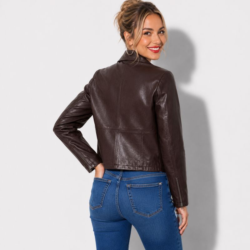 Veste en Simili Cuir Femme Marron Foncé très élégante
