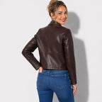 Veste en Simili Cuir Femme Marron Foncé très élégante