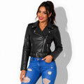 Veste en simili cuir femme Noir style perfecto ceinturé