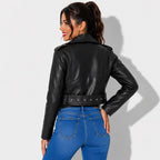 Veste en simili cuir femme Noir style perfecto ceinturé