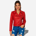 Veste en simili cuir femme rouge style perfecto