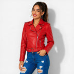 Veste en simili cuir femme rouge style perfecto