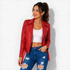 Veste en simili cuir femme rouge style perfecto