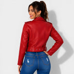 Veste en simili cuir femme rouge style perfecto