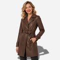 Veste en cuir 3/4 Marron avec ceinture pour femme