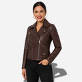 Veste femme en cuir marron style perfecto en cuir d'agneau véritable