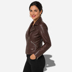 Veste femme en cuir marron style perfecto en cuir d'agneau véritable