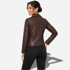 Veste femme en cuir marron style perfecto en cuir d'agneau véritable
