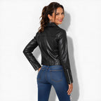 Veste en cuir femme noir style perfecto avec plusieurs fermetures en cuir d'agneau veritable