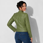 Veste en cuir verte pour femme en cuir d'agneau