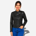 Veste femme en cuir style biker noir