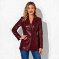Blazer en cuir bordeaux pour femme en cuir d'agneau vernis