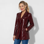 Blazer en cuir bordeaux pour femme en cuir d'agneau vernis