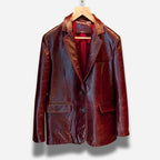 Blazer en cuir bordeaux pour femme en cuir d'agneau vernis