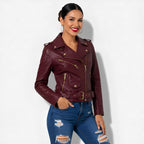 Veste en Cuir Bordeaux Femme - Cuir d'Agneau Véritable