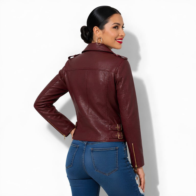 Veste en Cuir Bordeaux Femme - Cuir d'Agneau Véritable