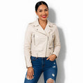 Veste en cuir beige pour femme style perfecto biker