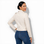 Veste en cuir beige pour femme style perfecto biker