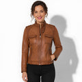 Veste en cuir marron pour femme style vintage