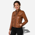Veste en cuir marron pour femme style vintage