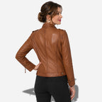Veste en cuir marron pour femme style vintage