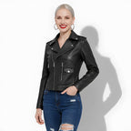 Veste noire en cuir pour femme style perfecto en cuir d'agneau véritable