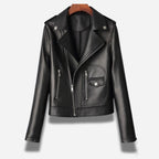 Veste noire en cuir pour femme style perfecto en cuir d'agneau véritable