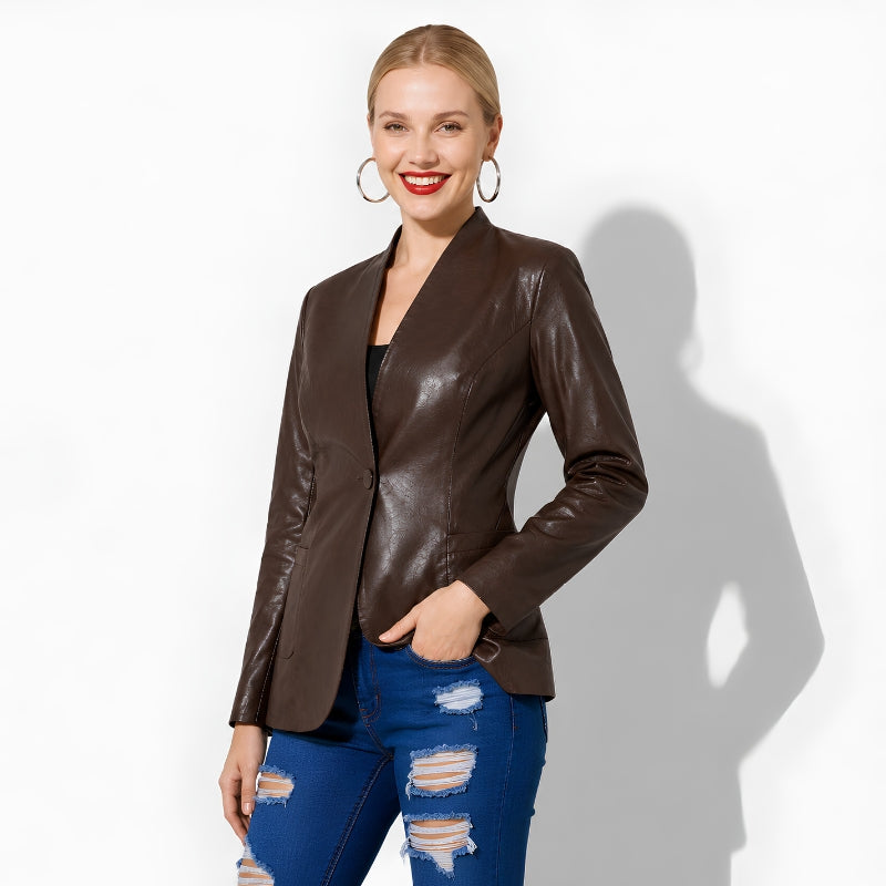 Blazer en cuir marron femme