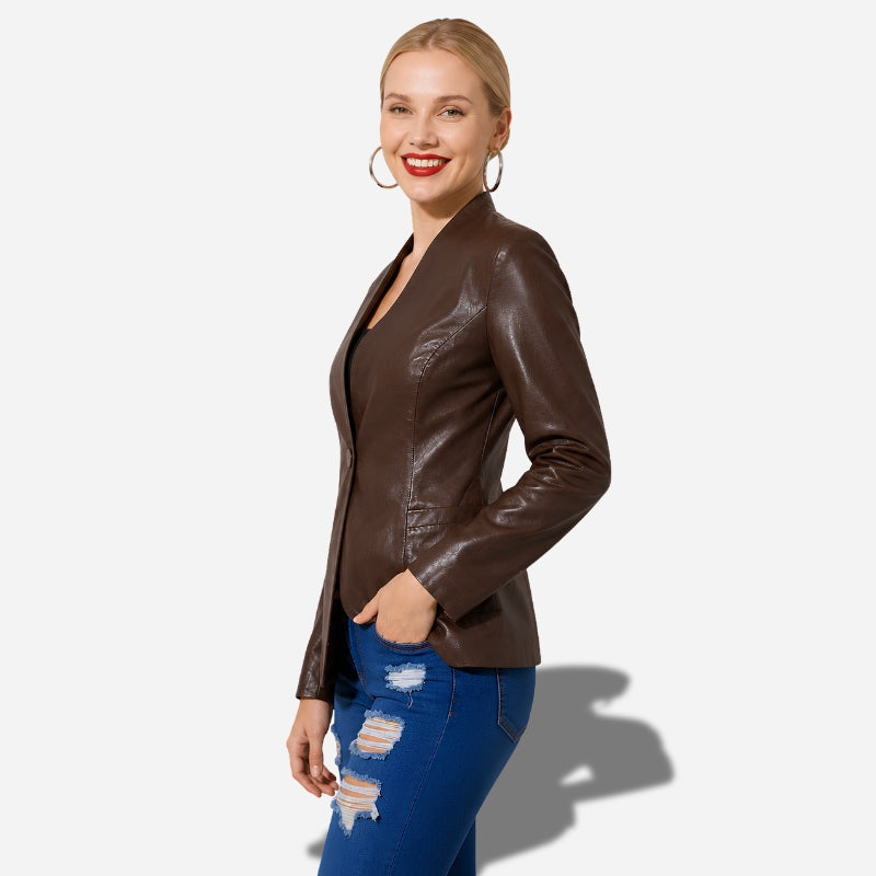 Blazer en cuir marron femme