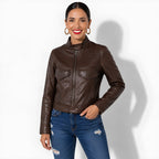 Veste en cuir marron foncé pour femme en cuir véritable d'agneau