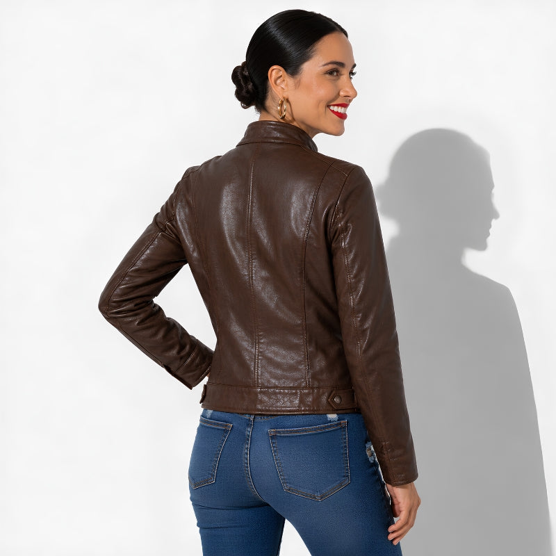 Veste en cuir marron foncé pour femme en cuir véritable d'agneau