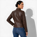 Veste en cuir marron foncé pour femme en cuir véritable d'agneau